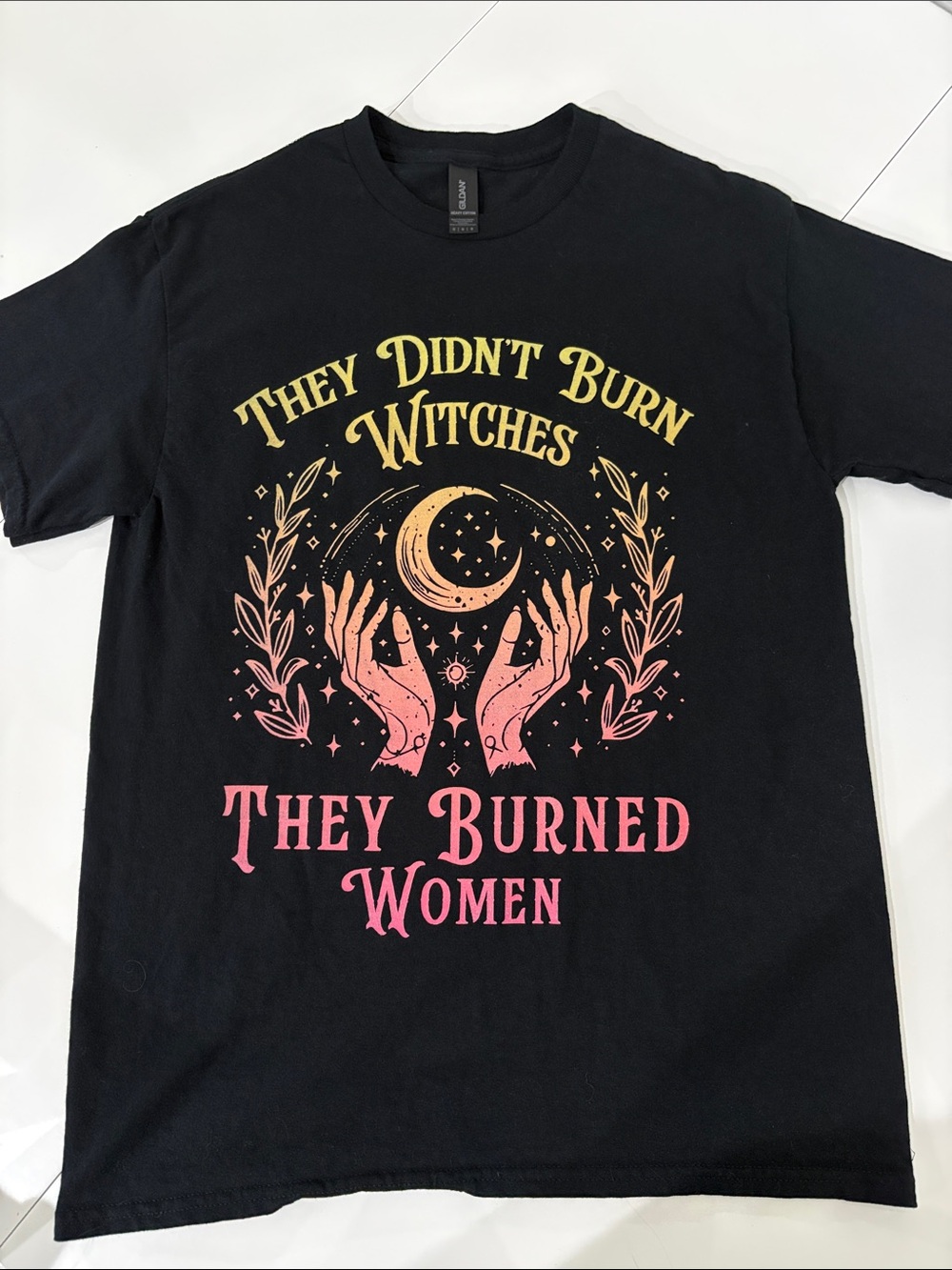 Gildan Black Tee with Yellow-to-Pink Celestial Graphic